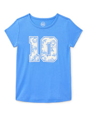 Wonder Nation Girls Embroidered Graphic T-Shirt with Short Sleeves, Sizes 4-18 & Plus