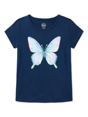 Wonder Nation Girls Embroidered Graphic T-Shirt with Short Sleeves, Sizes 4-18 & Plus