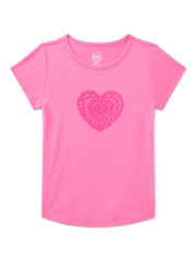 Wonder Nation Girls Embroidered Graphic T-Shirt with Short Sleeves, Sizes 4-18 & Plus