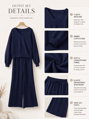 DOKOTOO Sweatsuits for Women 2 Piece Outfits Oversized Casual V Neck Sweatshirt with Wide Leg Sweatpants Tracksuit Jogger Set