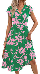 Fantaslook Summer Dresses for Women Ruffle Sleeve V Neck Midi Dresses Fashion Casual Flowy Vacation Sundress