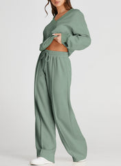 DOKOTOO Sweatsuits for Women 2 Piece Outfits Oversized Casual V Neck Sweatshirt with Wide Leg Sweatpants Tracksuit Jogger Set