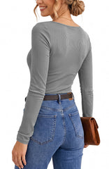 UVN Long Sleeve Tops for Women Fall Dressy Lace V Neck Tunic Blouses Ladies Ribbed Knit Slim Fit Pullover Shirts