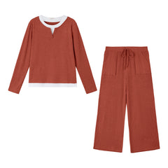UVN Fall 2 Peice outfit set for Women Color Block Tops and Wide Leg Pants Ladies Sweatsuit Casual Matching Set