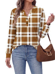 Fantaslook V Neck Button Sweatshirt for Women Pullover Long Sleeve Shirts Fall Fashion Tunic Tops
