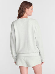 No Boundaries Women's Relaxed-Fit Crewneck Pullover Sleep Top, Long Sleeve, Platinum Silver Heather, 2X