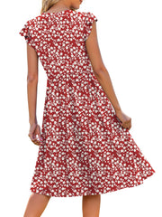 Fantaslook Summer Dresses for Women Ruffle Sleeve V Neck Midi Dresses Fashion Casual Flowy Vacation Sundress