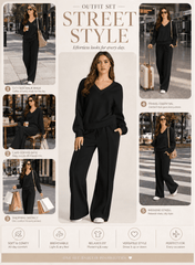 DOKOTOO Sweatsuits for Women 2 Piece Outfits Oversized Casual V Neck Sweatshirt with Wide Leg Sweatpants Tracksuit Jogger Set