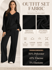 DOKOTOO Sweatsuits for Women 2 Piece Outfits Oversized Casual V Neck Sweatshirt with Wide Leg Sweatpants Tracksuit Jogger Set