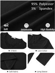 UVN Long Sleeve Tops for Women Fall Dressy Lace V Neck Tunic Blouses Ladies Ribbed Knit Slim Fit Pullover Shirts