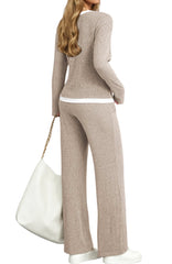 UVN Fall 2 Peice outfit set for Women Color Block Tops and Wide Leg Pants Ladies Sweatsuit Casual Matching Set