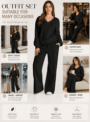 DOKOTOO Sweatsuits for Women 2 Piece Outfits Oversized Casual V Neck Sweatshirt with Wide Leg Sweatpants Tracksuit Jogger Set