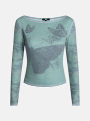 Madden NYC Women's Boatneck Graphic Top with Long Sleeves, Sizes XXS-XXL