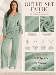 DOKOTOO Sweatsuits for Women 2 Piece Outfits Oversized Casual V Neck Sweatshirt with Wide Leg Sweatpants Tracksuit Jogger Set
