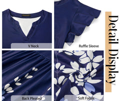Fantaslook Summer Dresses for Women Ruffle Sleeve V Neck Midi Dresses Fashion Casual Flowy Vacation Sundress