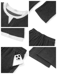 UVN Fall 2 Peice outfit set for Women Color Block Tops and Wide Leg Pants Ladies Sweatsuit Casual Matching Set
