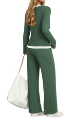 UVN Fall 2 Peice outfit set for Women Color Block Tops and Wide Leg Pants Ladies Sweatsuit Casual Matching Set