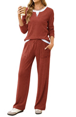 UVN Fall 2 Peice outfit set for Women Color Block Tops and Wide Leg Pants Ladies Sweatsuit Casual Matching Set