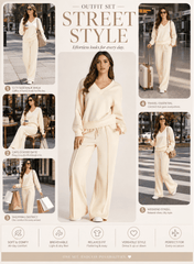 DOKOTOO Sweatsuits for Women 2 Piece Outfits Oversized Casual V Neck Sweatshirt with Wide Leg Sweatpants Tracksuit Jogger Set