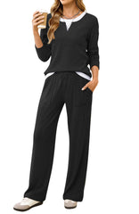 UVN Fall 2 Peice outfit set for Women Color Block Tops and Wide Leg Pants Ladies Sweatsuit Casual Matching Set