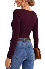 UVN Long Sleeve Tops for Women Fall Dressy Lace V Neck Tunic Blouses Ladies Ribbed Knit Slim Fit Pullover Shirts