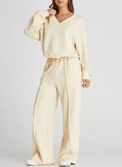 DOKOTOO Sweatsuits for Women 2 Piece Outfits Oversized Casual V Neck Sweatshirt with Wide Leg Sweatpants Tracksuit Jogger Set
